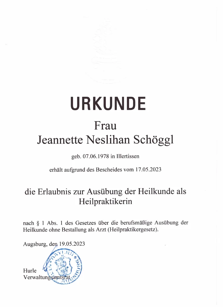 Vorschau des Zertifikats: Heilpraktikererlaubnis
